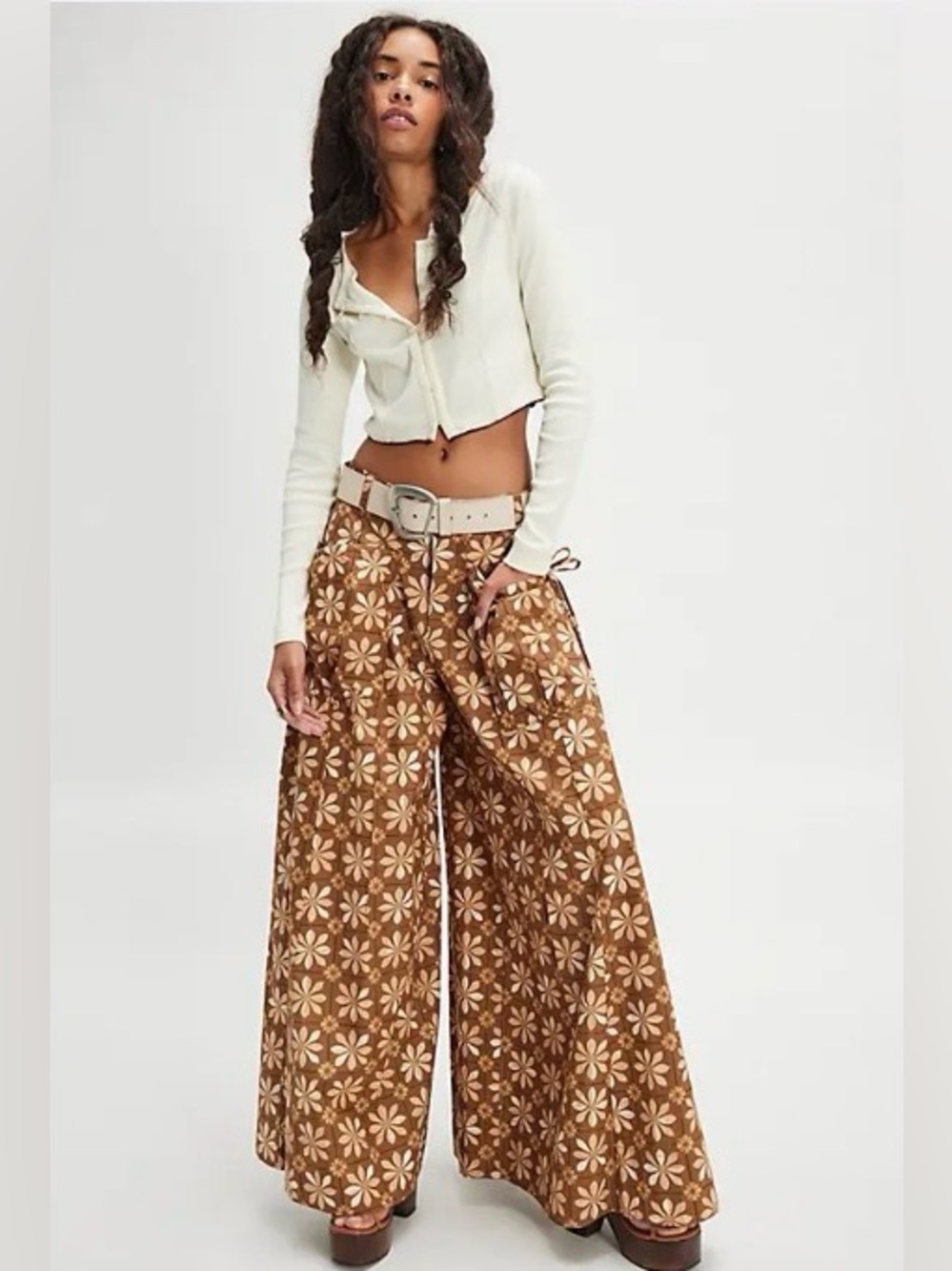 Free People Miss You Most Printed Wide-Leg Pants